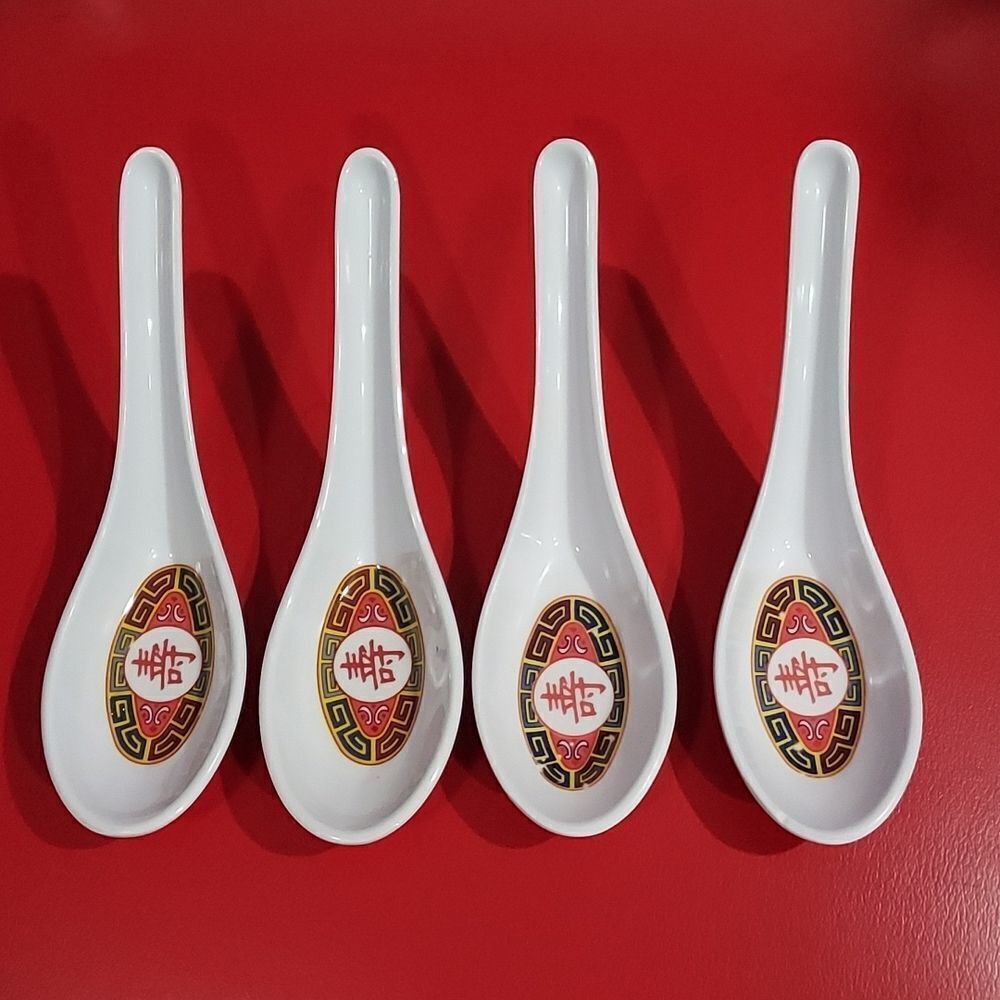 4 Chinese Asian Miso Soup Spoons.